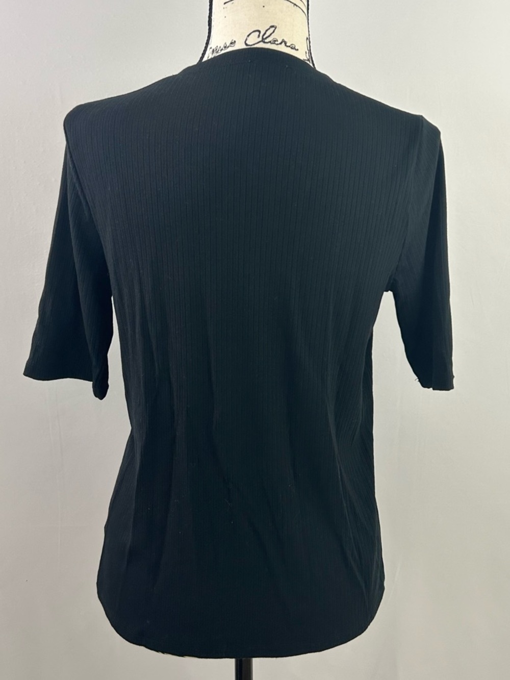 NEW Splendid Black Ribbed Elbow Length Short-Sleeve Top Women's Medium - Picture 3 of 4